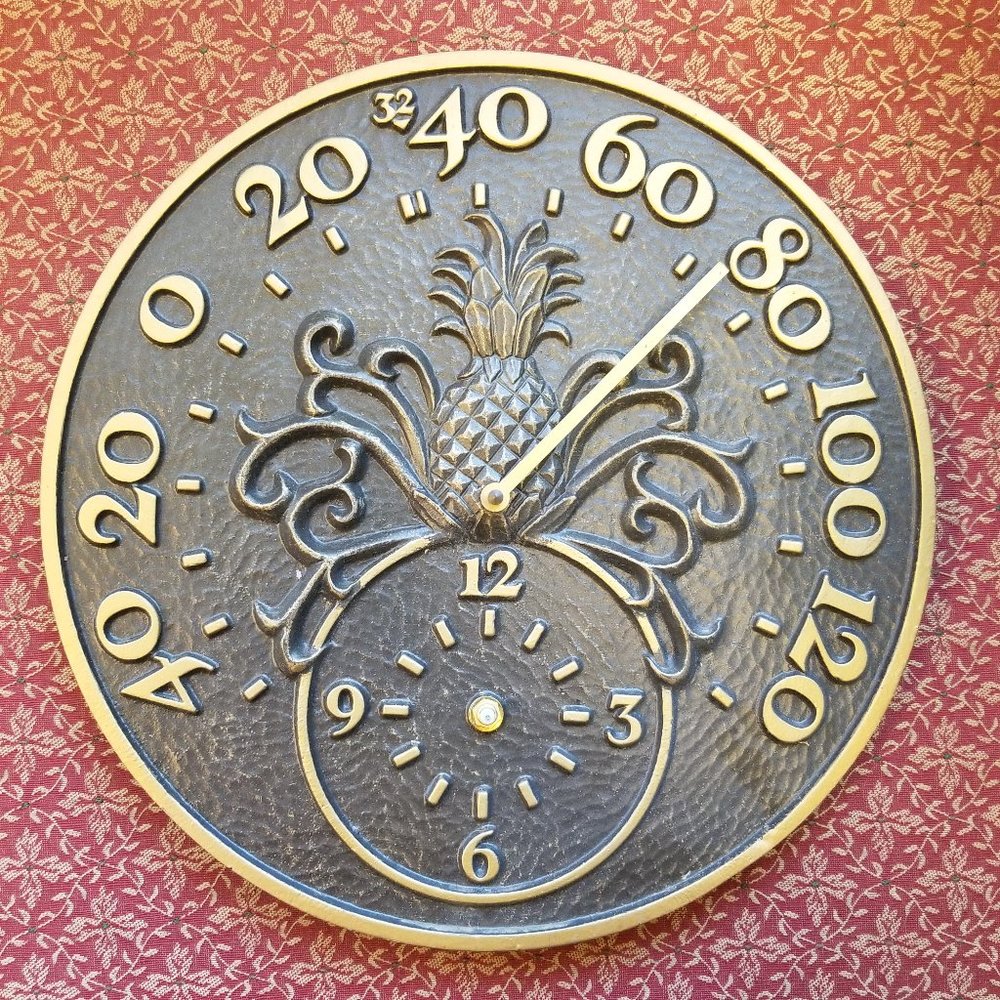 Whitehall Products 2000s Indoor Outdoor Pineapple Clock Thermometer